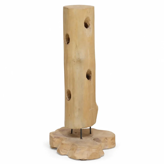 Casier à vin sculptural L'Arbre en teck massif, 8 bouteilles, fond blanc