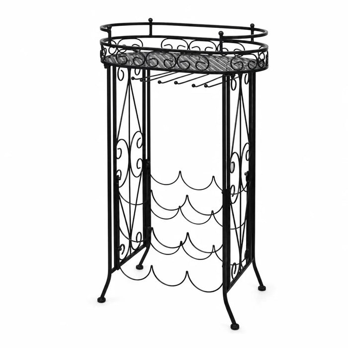 Casier à vin Le Guéridon en métal noir avec porte-verres, 9 bouteilles, fond blanc