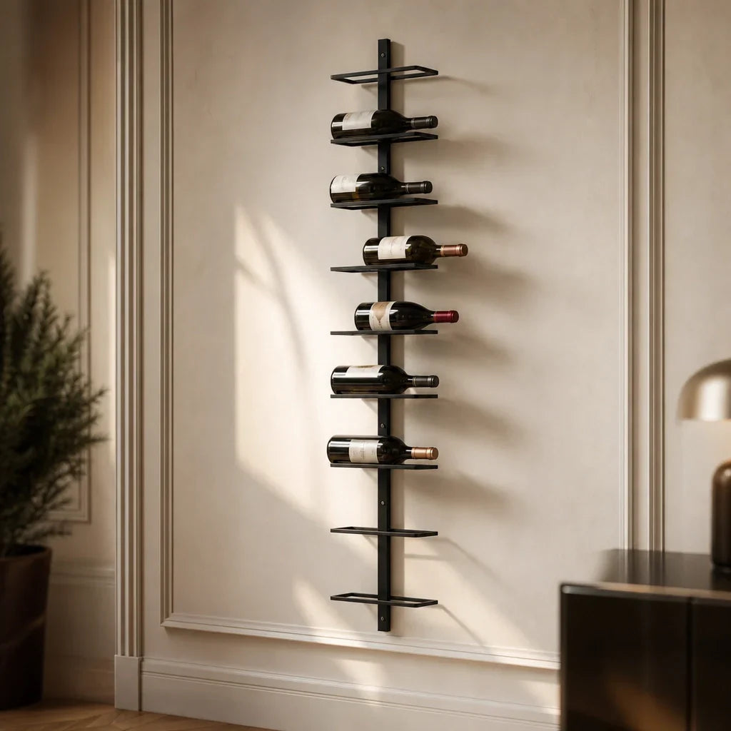 Casier à vin La Colonne noir fixé dans un angle de mur
