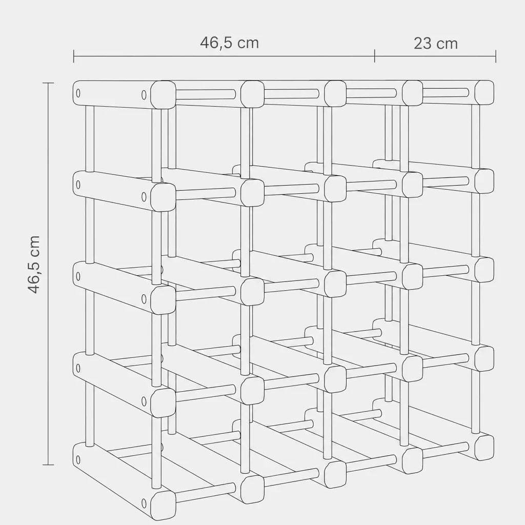Dimensions du casier à vin Le Comptoir, 46,5 x 23 x 46,5 cm
