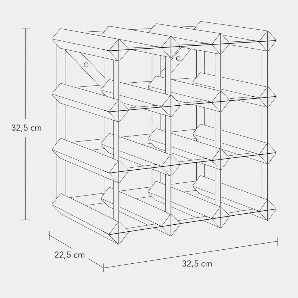 Dimensions du casier à vin Le Cube, 32,5 x 22,5 x 32,5 cm