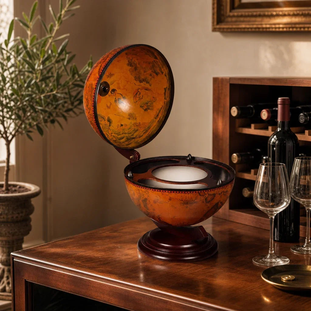 Globe-bar Le Globe ouvert en situation dans un bureau