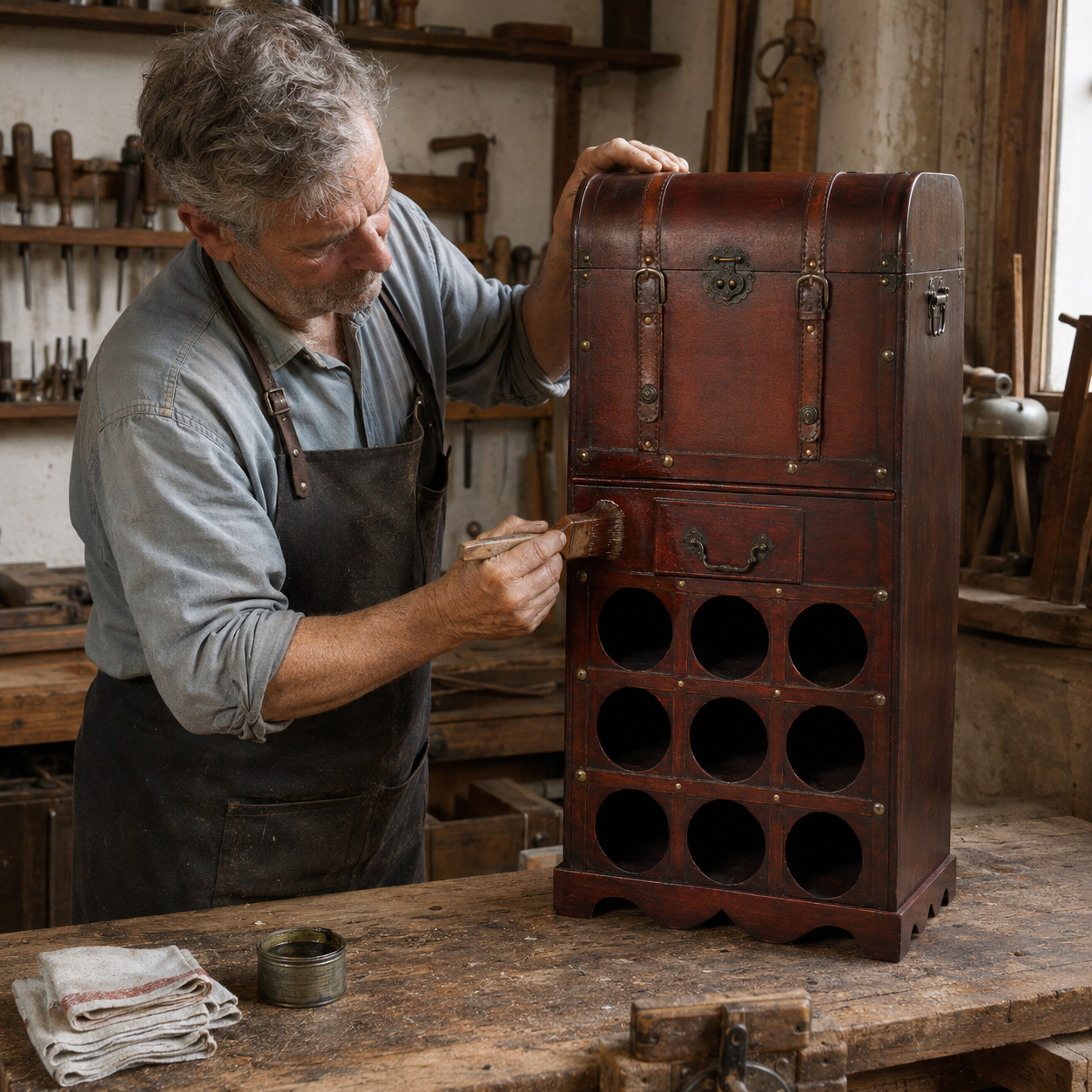 Casier à vin La Malle, détail du loquet de fermeture